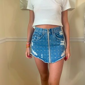 Carmar denim skirt w rhinestones